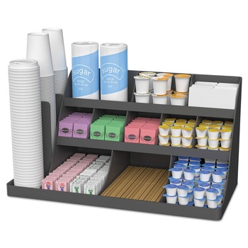 Mind Reader COMORG2-BLK 24 in. x 11.8 in. x 12.5 in. 14-Compartment Extra Large Coffee Condiment and Accessory Organizer - Black