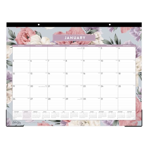 Bulletin Boards | Blue Sky BLS144086 22 in. x 17 in. 12-Month (Jan-Dec): 2026 Tula Monthly Desk Pad Calendar - Floral Artwork, White/Purple/Pink Sheets, Black Headband image number 0