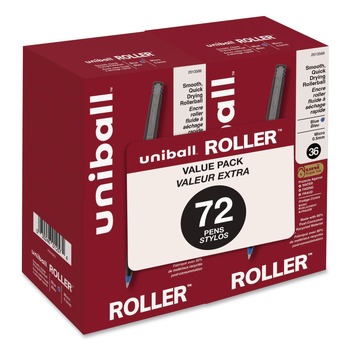 uni-ball 2013566 Extra-Fine 0.5 mm Stick Roller Ball Pen - Blue Ink Black/Blue Barrel (72/Pack)