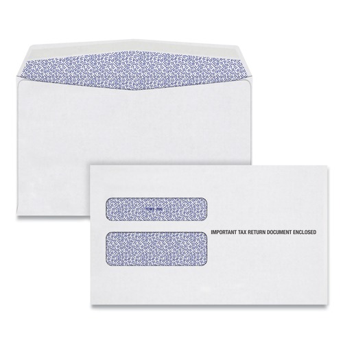 Paper & Printables | Adams 2219C 5.63in. x 9in. Gummed Closure Commercial Flap W-2 Laser Double Window Envelope - White (24/Pack) image number 0