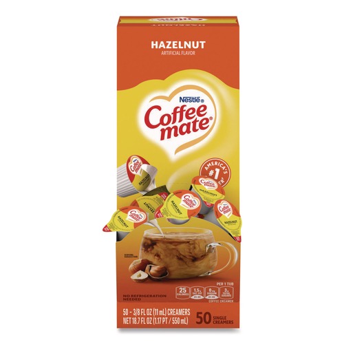 Just Launched | Coffee-Mate 11001207 0.38 oz Liquid Coffee Creamer Mini Cups - Hazelnut (50/Box) image number 0