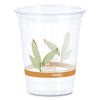CUPS AND LIDS | Dart RTP12BARE 12 oz. - 14 oz. Squat, Bare Eco-Forward RPET Cold Cups - Leaf Design/Clear (1000/Carton)