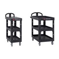 Cleaning Carts | Rubbermaid Commercial 2203280 BRUTE 25.24 in. x 48.63 in. x 46.18 in. 3 Shelves 600 lb Capacity Resin 3-Shelf Heavy-Duty Ergo Flat Utility Cart - Black image number 5