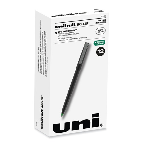Pens | uni-ball 60154 0.5 mm Stick Roller Ball Pen - Green Ink/Black/Green Barrel/Extra-Fine (1-Dozen) image number 0