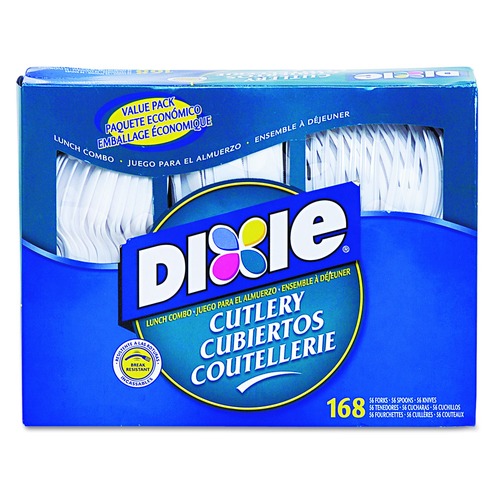 Cutlery | Dixie CM168 Tray with Plastic Forks/Knives/Spoons Combo Pack - White (168/Box) image number 0