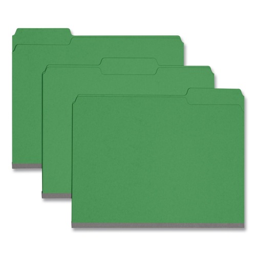 File Folders | Smead 21546 1/3-Cut Tabs Assorted Letter Size 1 in. Expansion Recycled Heavy Pressboard Folders - Green (25/Box) image number 0