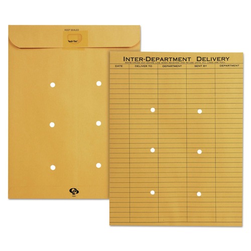 Envelopes & Mailers | Quality Park QUA63664 #97 One-Sided Five-Column Format 10 in. x 13 in. Brown Kraft Resealable Redi-Tac Interoffice Envelope - Brown Kraft (100/Box) image number 0