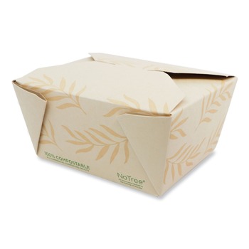 World Centric TO-NT-1 4.2 in. x 5.2 in. x 2.5 in. 26 oz. Sugarcane No Tree Folded Takeout Containers - Natural (450/Carton)