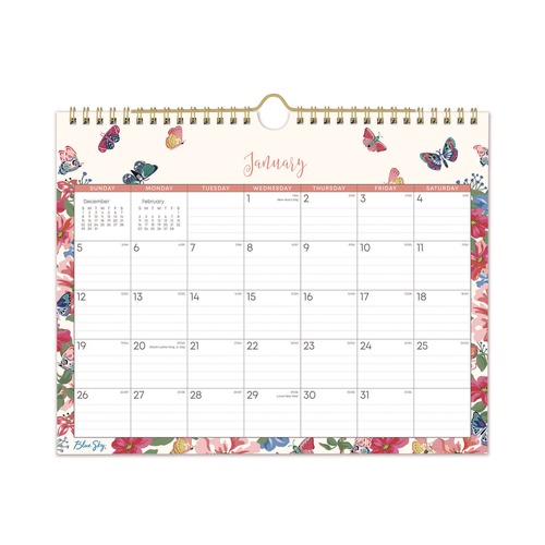 Notebooks & Pads | Blue Sky BLS148643 11 in. x 8.75 in. 12-Month (Jan-Dec 2026) Fly By Monthly Wall Calendar - Cream/Pink/Blue Sheets image number 0