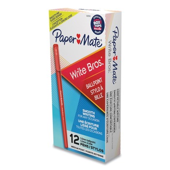 Paper Mate 3321131C 1 mm Write Bros. Medium Ballpoint Stick Pen - Red Ink/Red Barrel (1-Dozen)