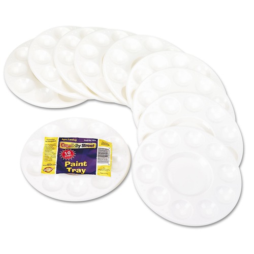 Arts & Crafts Supplies | Creativity Street PAC5924 Round Plastic Paint Trays for Classroom - White (10/Pack) image number 0