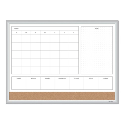 White Boards | U Brands 3890U00-01 23 in. x 17 in. 4N1 Magnetic Dry Erase Combo Board - Tan/White Surface, Silver Aluminum Frame image number 0