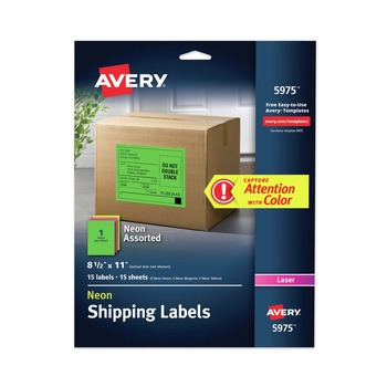 Avery 05975 8.5 in. x 11 in. High-Visibility Permanent Laser ID Labels - Assorted Neon (15/Pack)