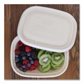 Food Trays, Containers, and Lids | World Centric CTLSCU3LF 8.9 in. x 6.9 in. x 0.4 in. Paper Fiber Lids for Fiber Containers - Natural (400/Carton) image number 6