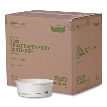 FACILITY MAINTENANCE SUPPLIES | Eco-Products EP-BSC32S-GS 7.28 in. Diameter x 2.48 in. GreenStripe Paper Food Containers - White (300/Carton)