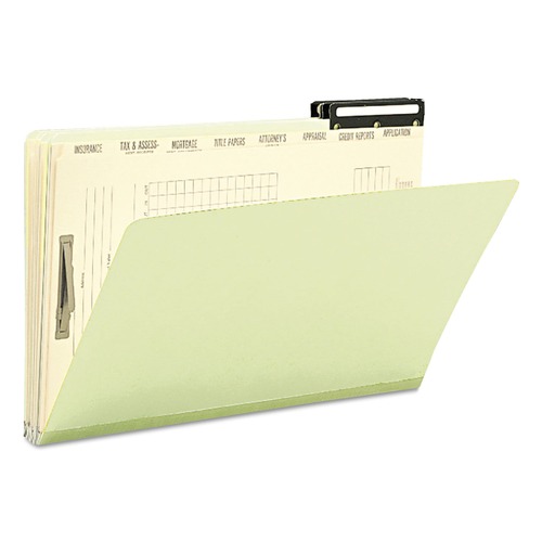 File Folders | Smead 78208 1 in. Expansion 8 Dividers 1 Fastener Legal Size Pressboard Mortgage Folders - Green Exterior (10/Box) image number 0