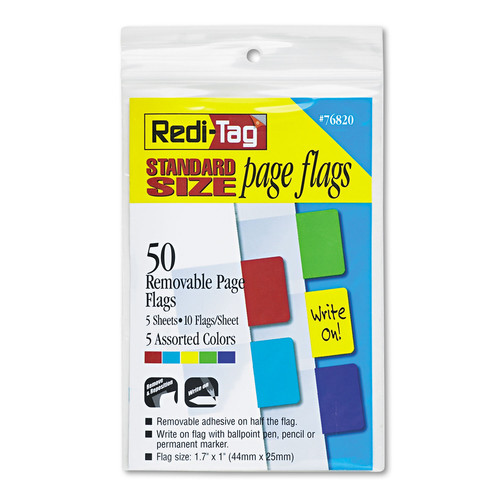 Page Flags | Redi-Tag B76820 Removable Page Flags - Red/Blue/Green/Yellow/Purple (50/Pack) image number 0