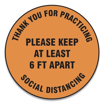 GN1 MFS429ESP 17 in. Circle "Thank You For Practicing Social Distancing Please Keep At Least 6 ft. Apart" Slip-Gard Floor Signs - Orange (25/Pack)
