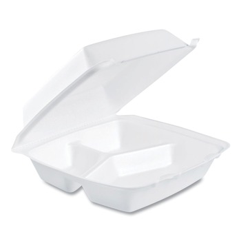 Dart 85HT3R 3-Compartment 8.38 in. x 7.78 in. x 3.25 in. Foam Hinged Lid Containers (200/Carton)