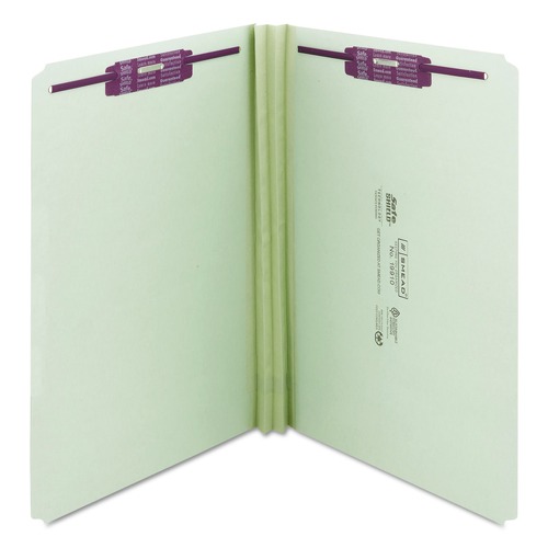 File Folders | Smead 19910 2 in. Expansion Recycled Pressboard Fastener Folders with Two SafeSHIELD Fasteners - Legal Size/Gray-Green (25/Box) image number 0