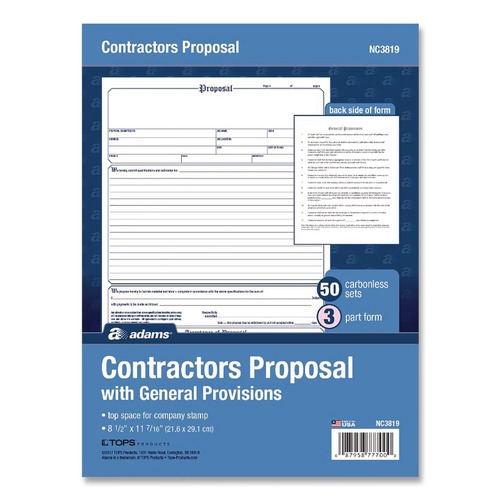 Notebooks & Pads | Adams NC3819 8.5 x 11.44 Three-Part Carbonless Contractor Proposal Form (50/Pack) image number 0