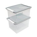 File Folders | Storex 61530U01C 18.5 in. x 14.25 in. x 10.88 in. Portable Letter/Legal File Tote with Locking Handles - Clear/Silver image number 3