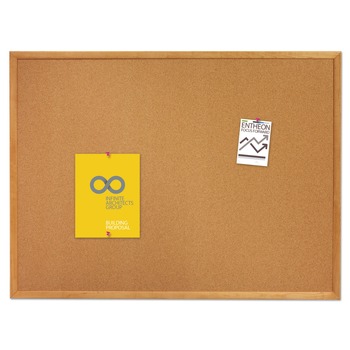 Quartet 303 36 in. x 24 in. Classic Series Cork Bulletin Board - Tan Surface, Oak Fiberboard Frame