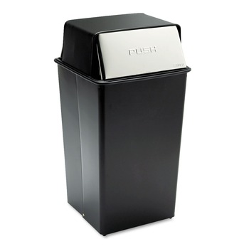  | Safco 9895 Reflections Push Top Square Receptacle, Steel, 36gal, Black/chrome
