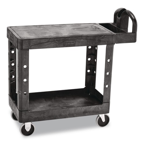 Cleaning Carts | Rubbermaid Commercial FG450500BLA 19.19 in. x 37.88 in. x 33.33 in. 500 lb. Capacity Plastic Flat Shelf Utility Cart - Black image number 0