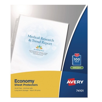 Avery 74101 Letter Size Economy Gauge Top-Load Sheet Protector - Semi-Clear (100/Box)
