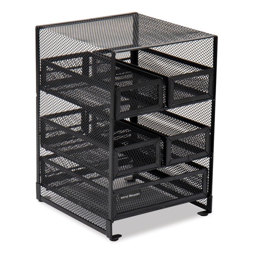 Breakroom Supplies | Mind Reader MMTDR5-BLK 6.75 in. x 7 in. x 10 in. 5-Compartment Network Collection Tea Countertop Organizer - Black image number 0