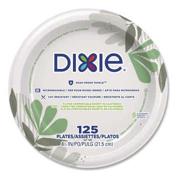 BOWLS AND PLATES | Dixie UX9PATH Pathways Soak-Proof Shield 8.5 in. Paper Plates - Green/Burgundy (125/Pack)