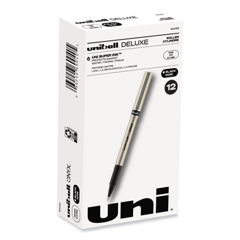 uni-ball 60052 Deluxe 0.7 mm Stick Roller Ball Pen - Black Ink/Champagne/Black Barrel/Fine (1-Dozen)