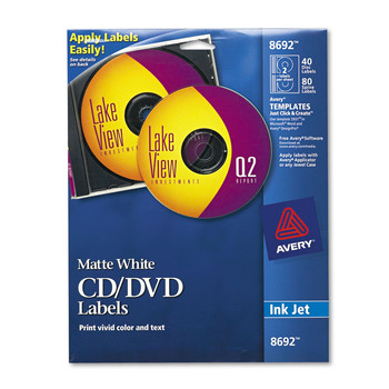 LABELS AND LABEL MAKERS | Avery 08692 Inkjet CD Labels - Matte White (40/Pack)