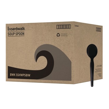 Boardwalk BWKSSHWPSBIW Heavyweight Wrapped Polystyrene Soup Spoons - Black (1000/Carton)
