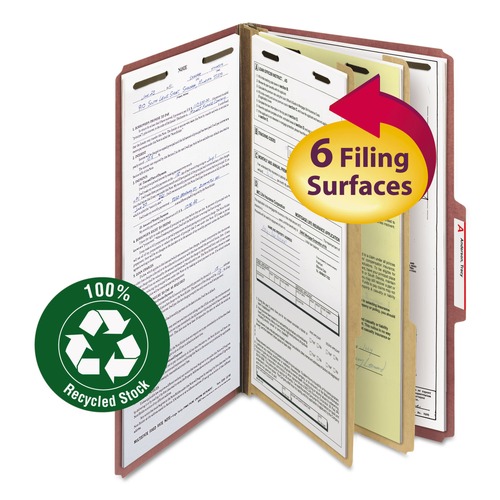 File Folders | Smead 19023 2 in. Expansion Recycled Pressboard Classification Folders - Red Exterior/Legal Size (10/Box) image number 0