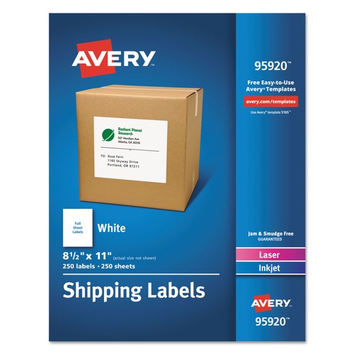 Labels | Avery 95920 8.5 in. x 11 in. Shipping Labels-Bulk Packs for Inkjet/Laser Printers - White (250/Box) image number 0
