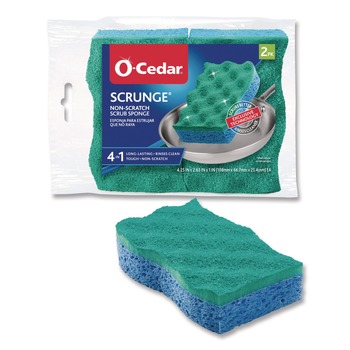 SPONGES AND SCRUBBERS | O-Cedar 169431PK 2.63 in. x 4.25 in. x 1 in. Scrunge Non-Scratch Scrub Sponge - Green/Blue (2/Pack)