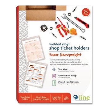 C-Line 80911 Super Heavy-Duty Top Load 8.5 in. x 11 in. Insert Clear Vinyl Shop Ticket Holders - Clear Front (50/Box)