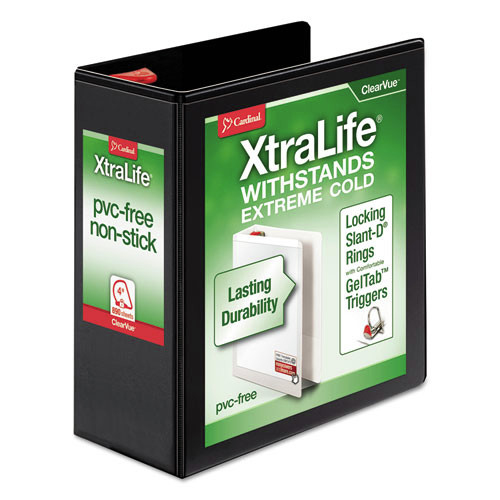 Binders | Cardinal 26341 11 in. x 8.5 in. 4 in. Capacity 3 Rings XtraLife ClearVue Non-Stick Slant-D Ring Binder - Black image number 0