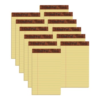 TOPS 7501 50-Sheets 5 in. x 8 in. Narrow Rule "The Legal Pad" Ruled Perforated Pads - Canary-Yellow (1-Dozen)