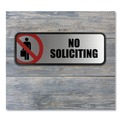 Floor Signs & Safety Signs | Cosco 098208 9 in. x 3 in. No Soliciting Brushed Metal Office Sign - Silver/Red image number 4
