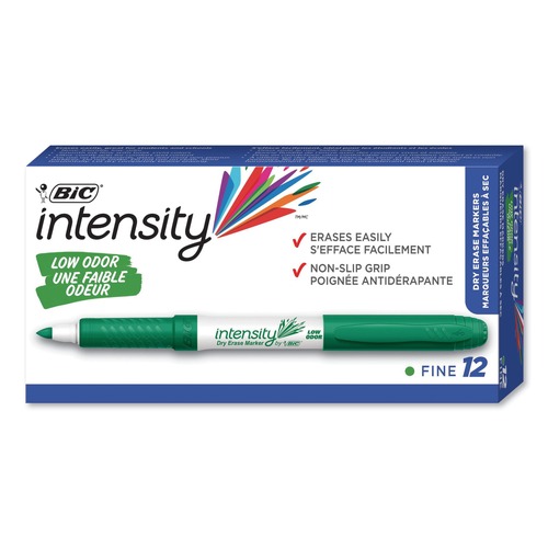 Washable Markers | BIC GDE11 GRN Intensity Low Odor Dry Erase Marker - Fine Bullet Tip/Green (1-Dozen) image number 0