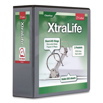 BINDERS | Cardinal 26341 11 in. x 8.5 in. 4 in. Capacity 3 Rings XtraLife ClearVue Non-Stick Slant-D Ring Binder - Black