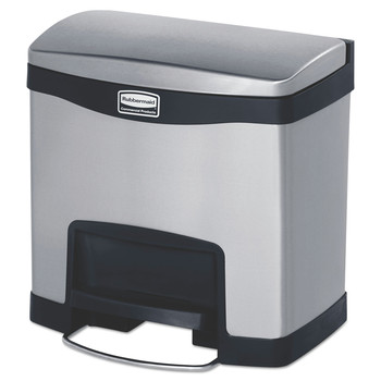 Rubbermaid Commercial 1901982 Slim Jim 4-Gallon Front Step Style Stainless Steel Step-On Container - Black
