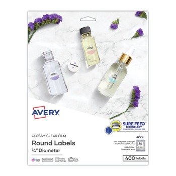 Avery 04222 0.75 in. Diameter Printable Self-Adhesive Permanent ID Labels with Sure Feed - Clear (400/Pack)