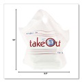 Food Service | AmerCareRoyal RPWB1919 19 in. x 9.5 in. x 19 in. Take-Out Labeling Cut-Out Handles Wave Top To-Go Bags - White/Blue/Red (500/Carton) image number 2