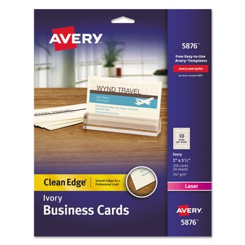 Avery 05876 Clean Edge 2 in. x 3.5 in. Business Cards - White (10 Cards/Sheet, 20 Sheets/Pack)