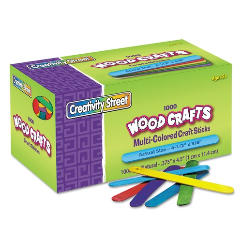 Arts & Crafts Supplies | Creativity Street PAC3775-02 4.5 in. x 0.38 in. Colored Wood Craft Sticks - Assorted (1000/Box) image number 0