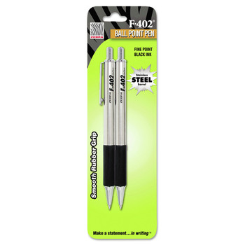  | Zebra 29212 F-402 Fine 0.7 millimeter Retractable Ballpoint Pen - Black Ink/Stainless Steel/Black Barrel (2/Pack)